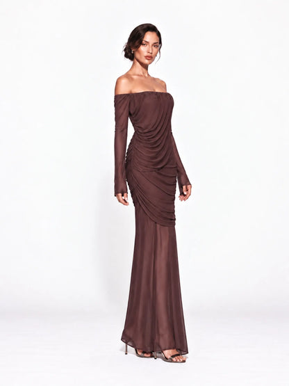 Rosalinda Off-Shoulder Pleated Maxi Dress