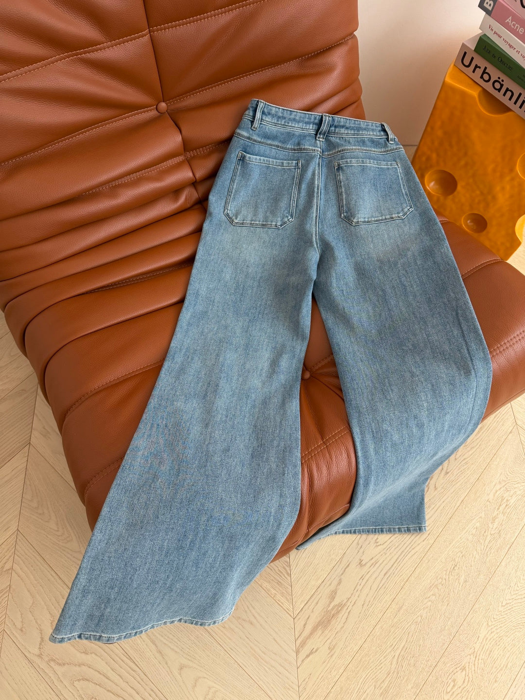 Celine Double Pockets Flared Jeans Broken Blue Polyester Cotton 345379