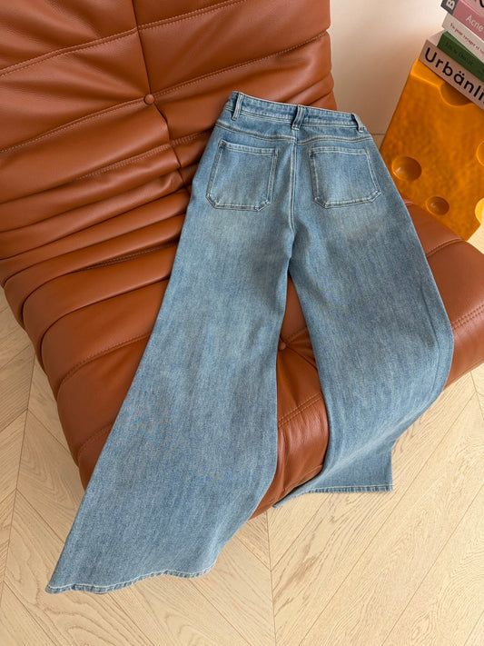 Celine Double Pockets Flared Jeans Broken Blue Polyester Cotton 345379
