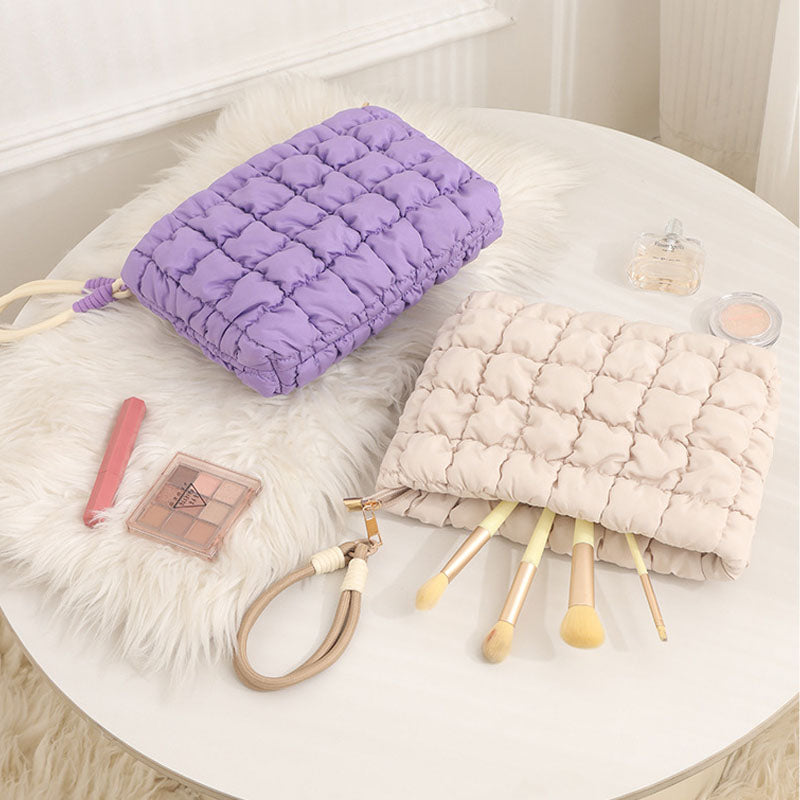 Puffer Quilted Solid Color Portable Cosmetic Bag