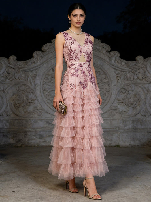 Mila Floral Ruffled Tulle Maxi Dress