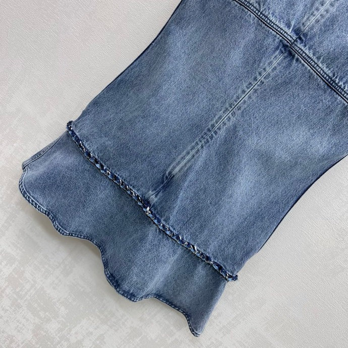 Chanel 2026 Embroidered Denim Vest Dress Blue Cotton 356148
