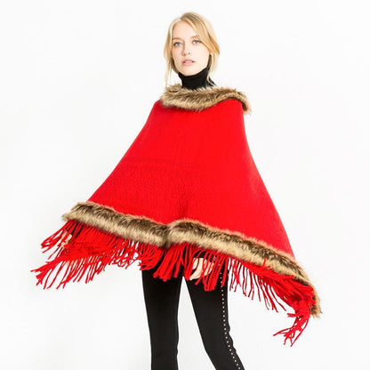 Women Artificial Fur Warm Pullover Cloak Shawl