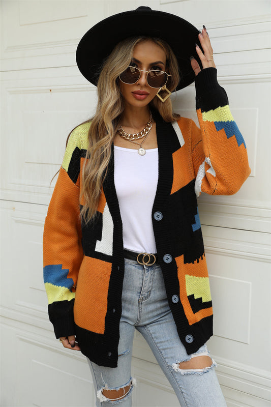Knitted Street Lazy Single-Breasted Stitching Fashionable Sweater Coat