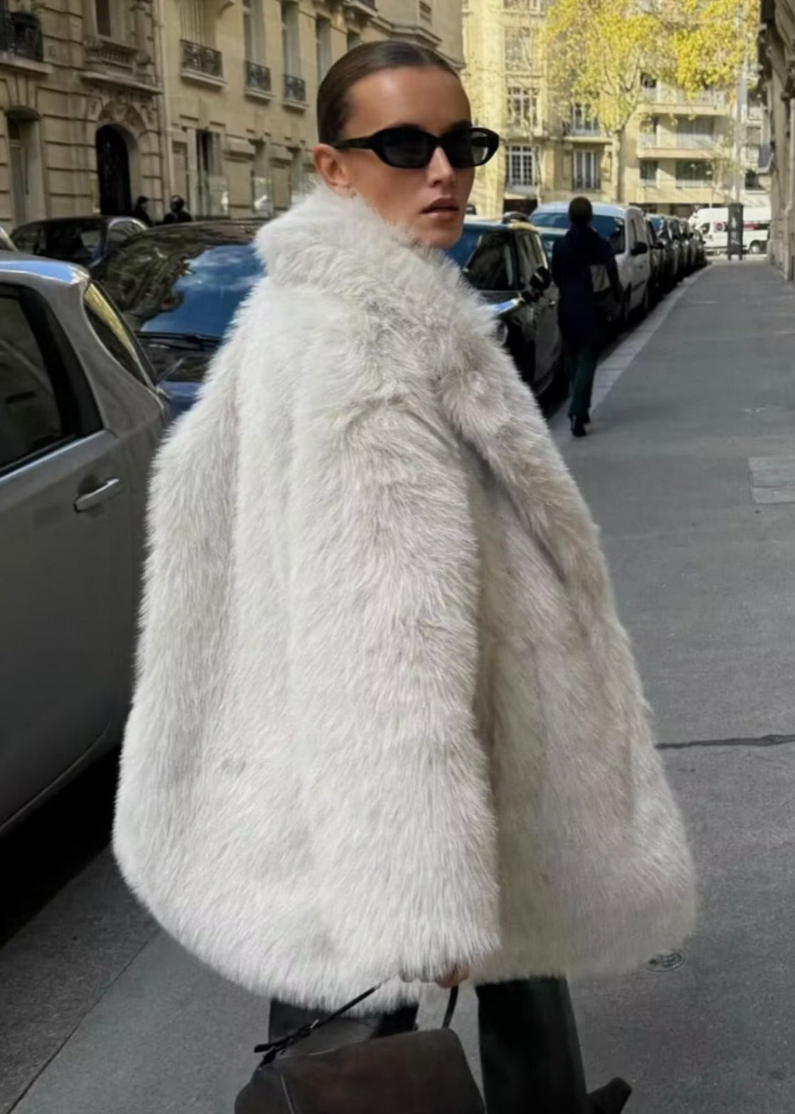 Three Quarter Faux Fur Coat White Luxury