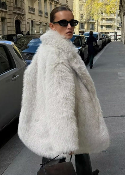 Three Quarter Faux Fur Coat White Luxury