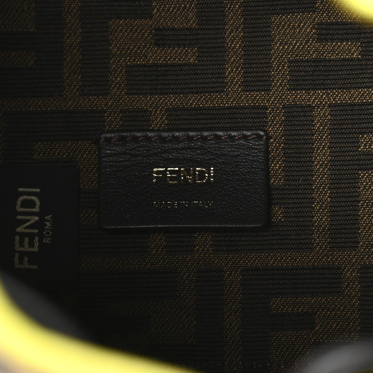 Fabric Jacquard Shiny Nappa FF 1974 Logo Threaded Edge Mini Mon Tresor Bucket Bag Tobacco Moro Giallo Fluo