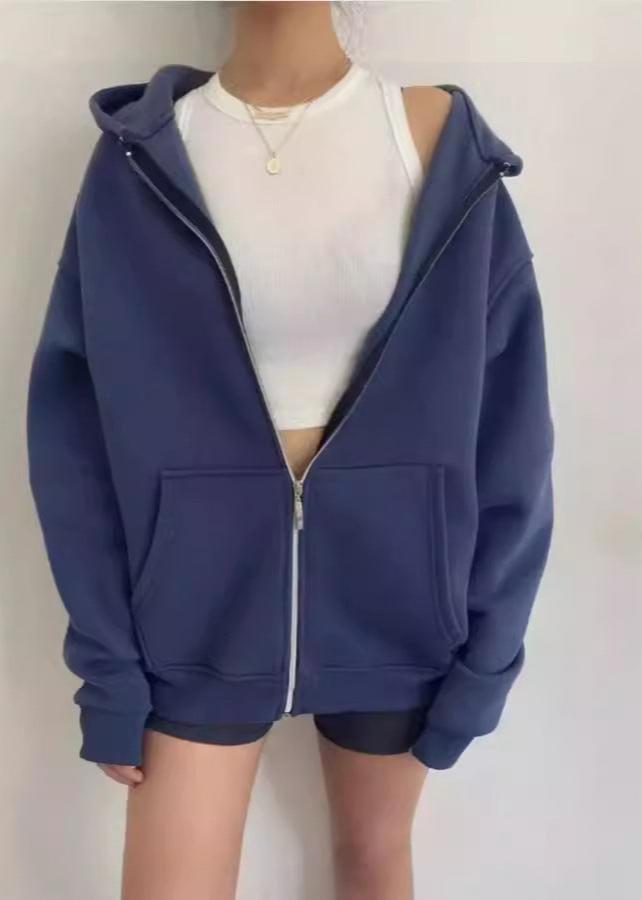 Cozy Zipper Hooded Cardigan Coat Cotton Blend