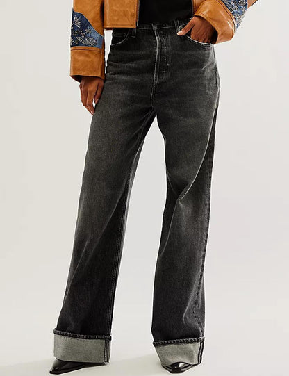 Casual Washed High Waisted Straight Leg Jeans
