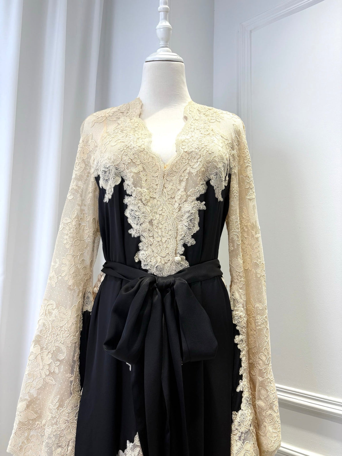 Zimmermann 2025 Hypnotic Satin Wrap Dress Black Cream Lace Silk