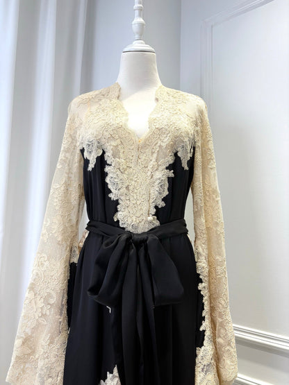 Zimmermann 2025 Hypnotic Satin Wrap Dress Black Cream Lace Silk