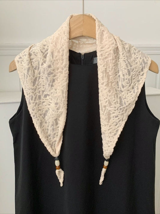 Scarvii - Korean Style Scarf Shawl with Wood Bead Trim