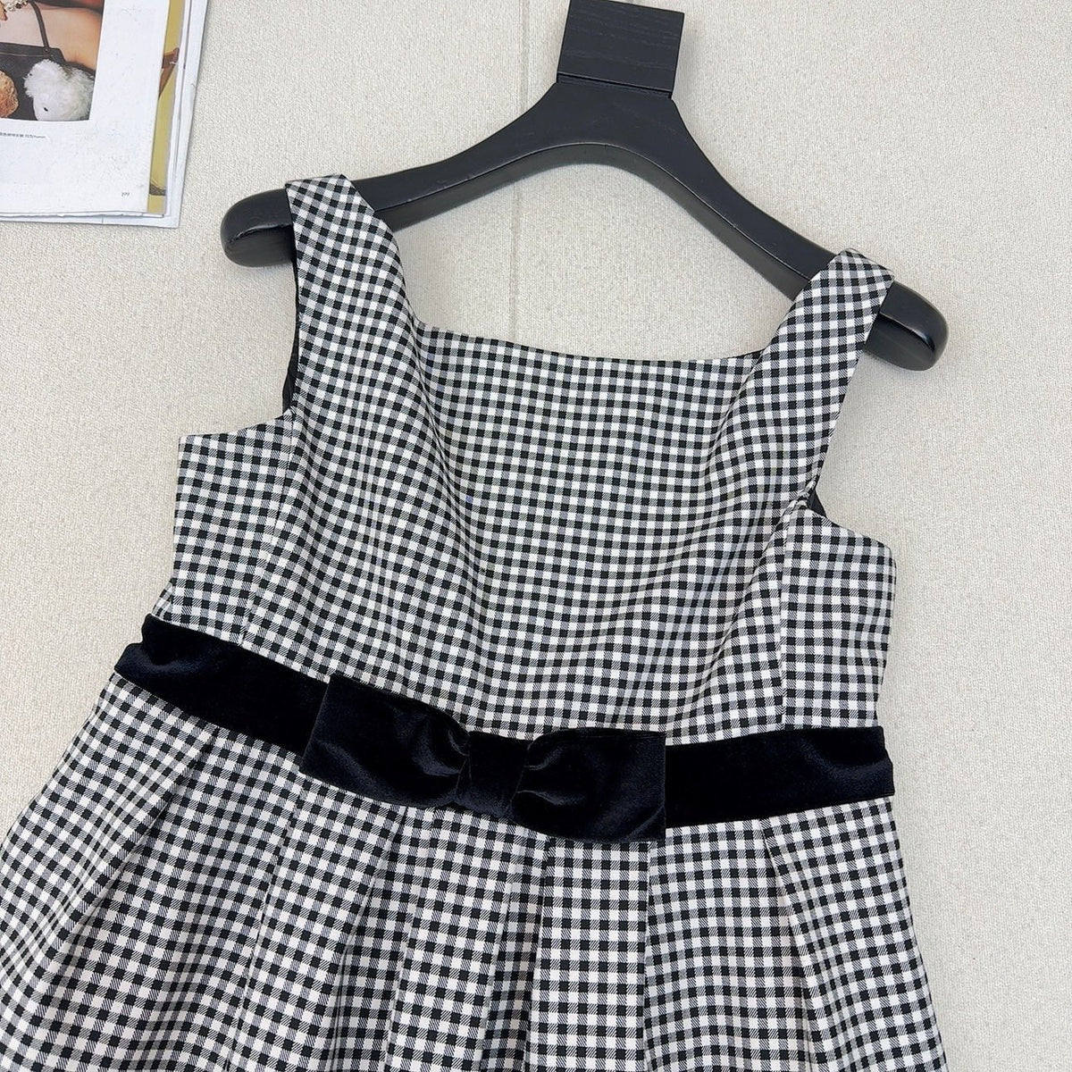 Celine 25 Bow Dress Black mix White Polyester Cotton 607798