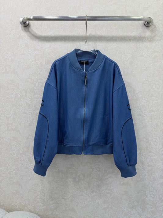 CC 26s Ribbed Collar and Stripe Jacket Blue Denim 353034