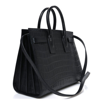 Calfskin Crocodile Embossed Small Sac de Jour Black
