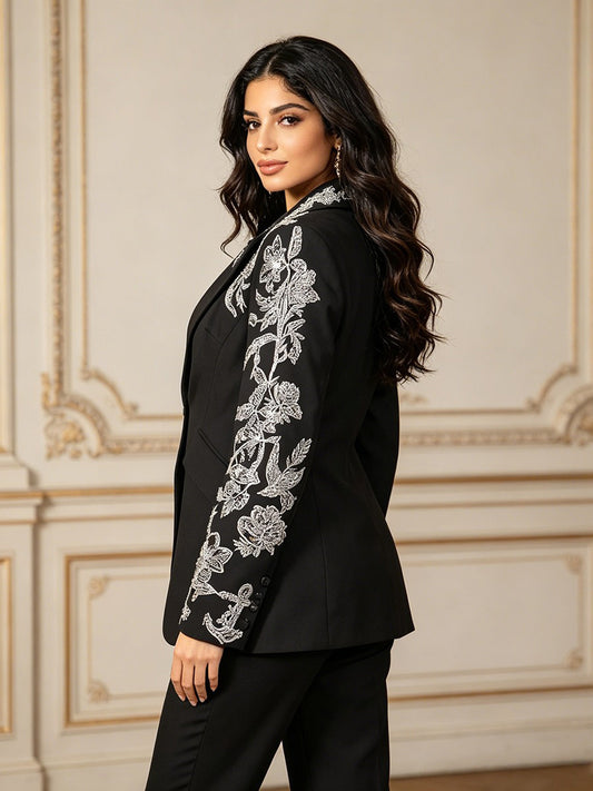 Abrielle Beaded Floral Embroidered Blazer