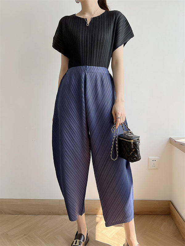 Harem Pants High Waisted Elasticity Pleated Solid Color Split-Joint Ninth Pants Pants Trousers