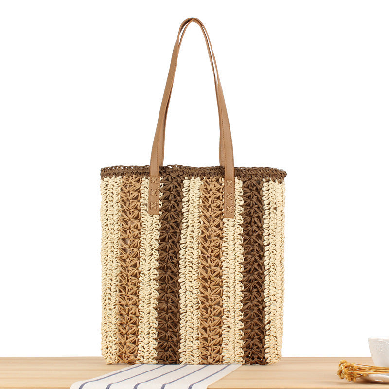 Crochet Market Bag Color Contrast Stripe Bag