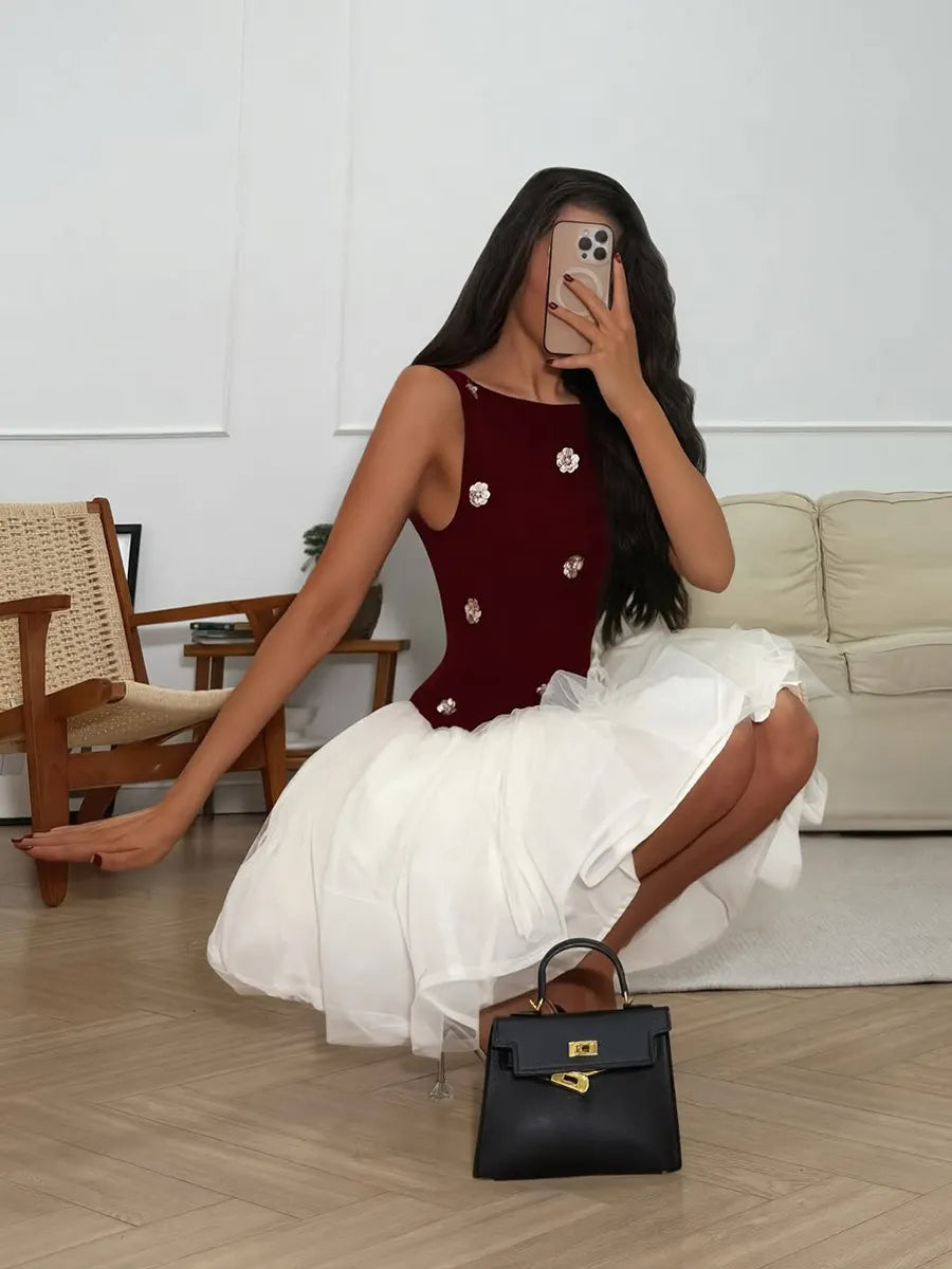 Anika Sequined Flower Mini Dress