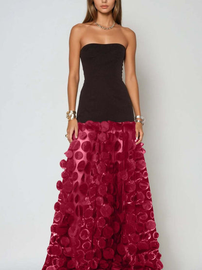 Autumn Dot Strapless Maxi Dress In Red