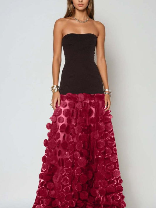 Autumn Dot Strapless Maxi Dress In Red