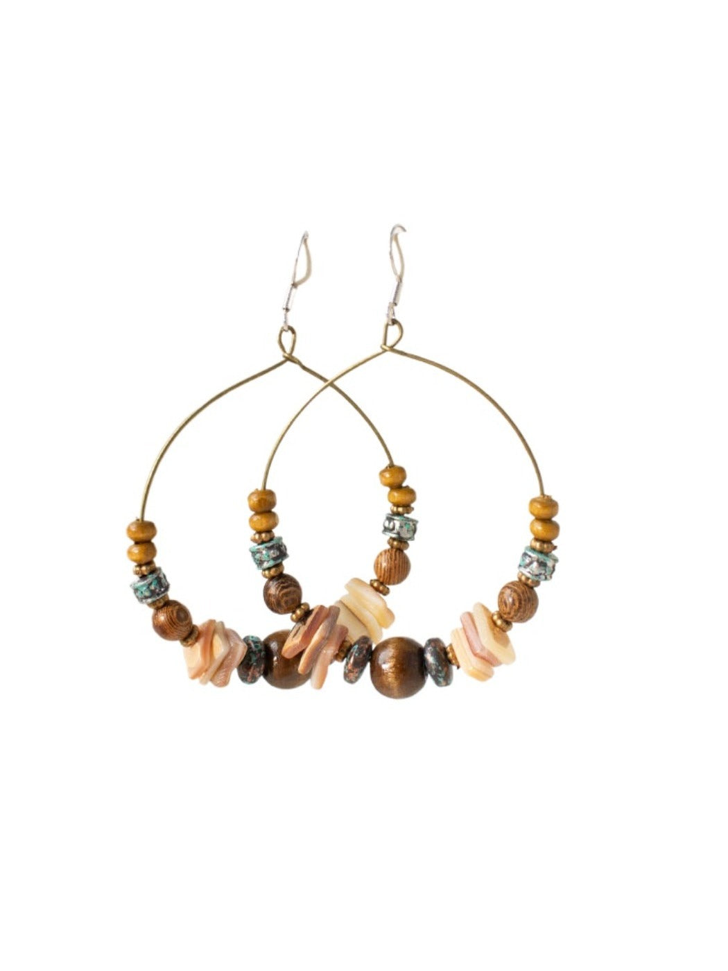 Earwish - Boho Vintage Beaded Hoop Earrings - Brown &amp; Chic