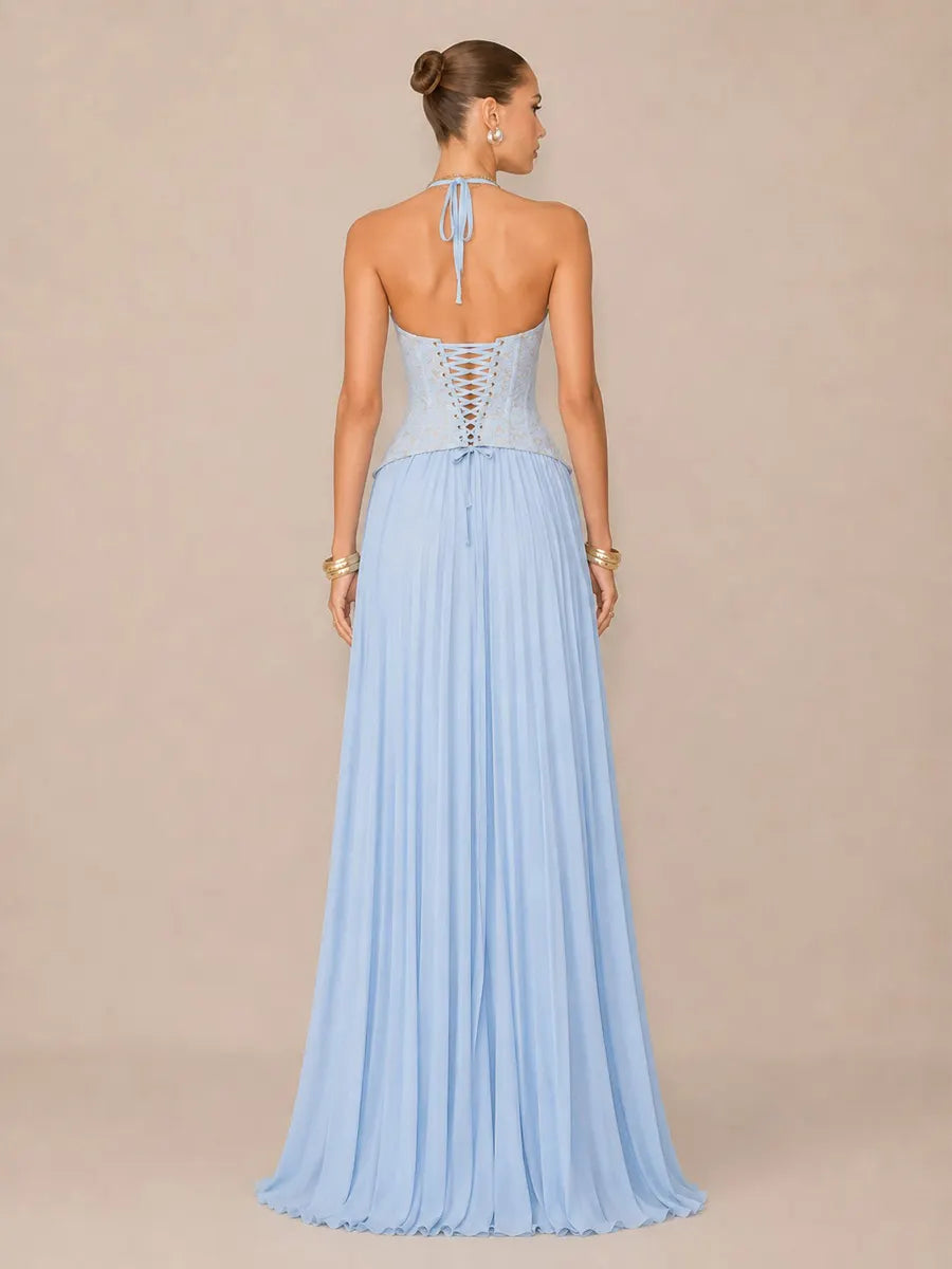 Kalina Ruched Halter-Neck Bodycon Maxi Dress