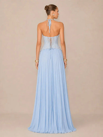 Kalina Ruched Halter-Neck Bodycon Maxi Dress