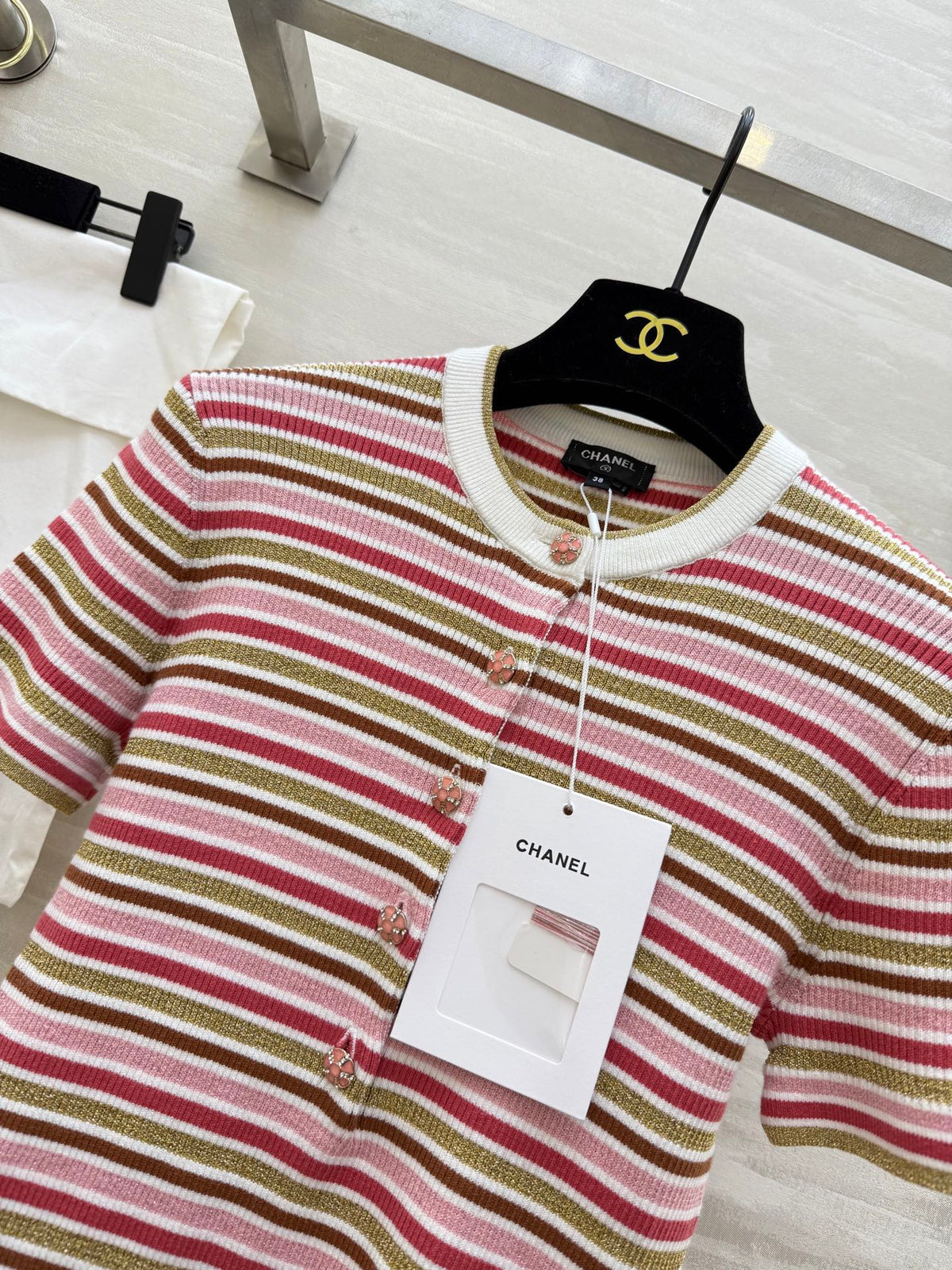CC Button-down Striped Knit Sweater 344736