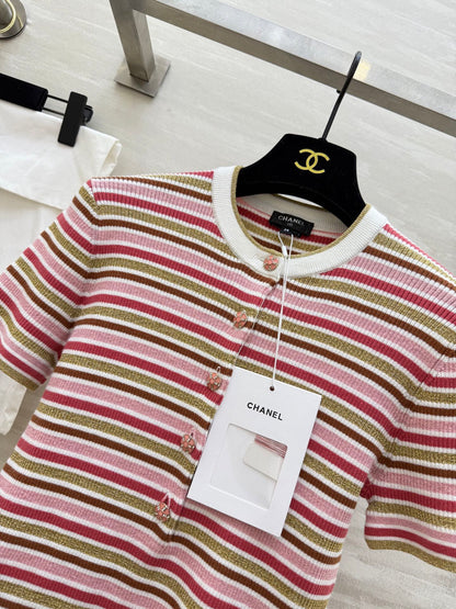 CC Button-down Striped Knit Sweater 344736