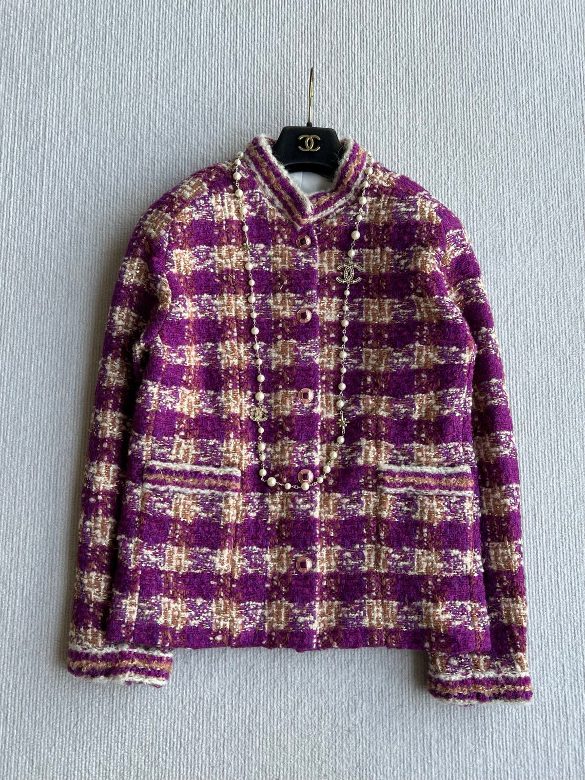 Chanel 2025 Plaid Tweed Jacket Purple Wool Polyester 325362