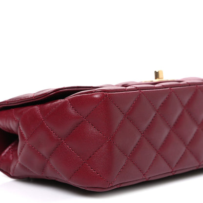 Lambskin Quilted Medium Metal Top Handle Rectangular Flap Burgundy