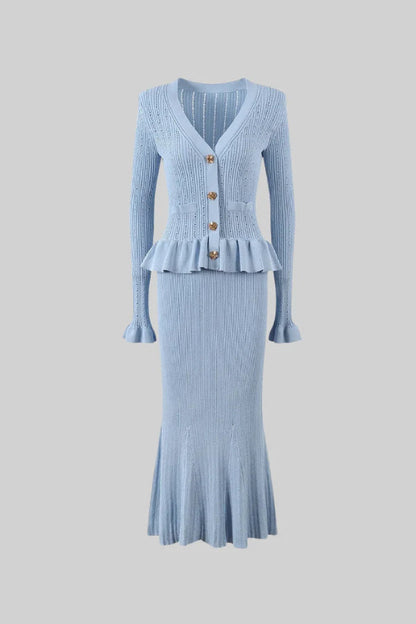 Ruffled Jacket \u0026 Flared Skirt Knit Matching Set