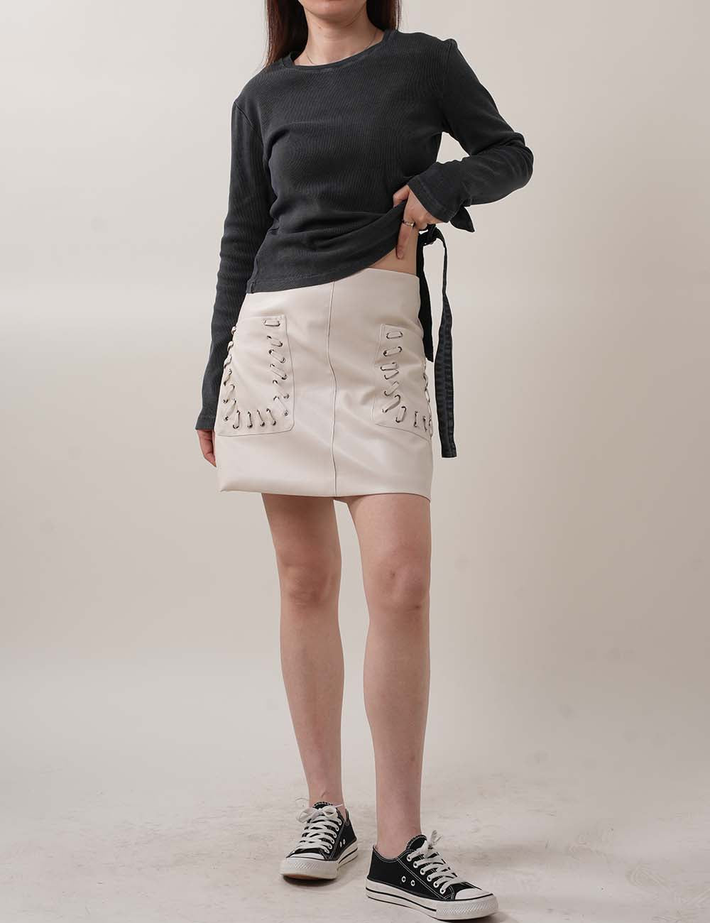 Simple Leather High Waist Mini Skirt