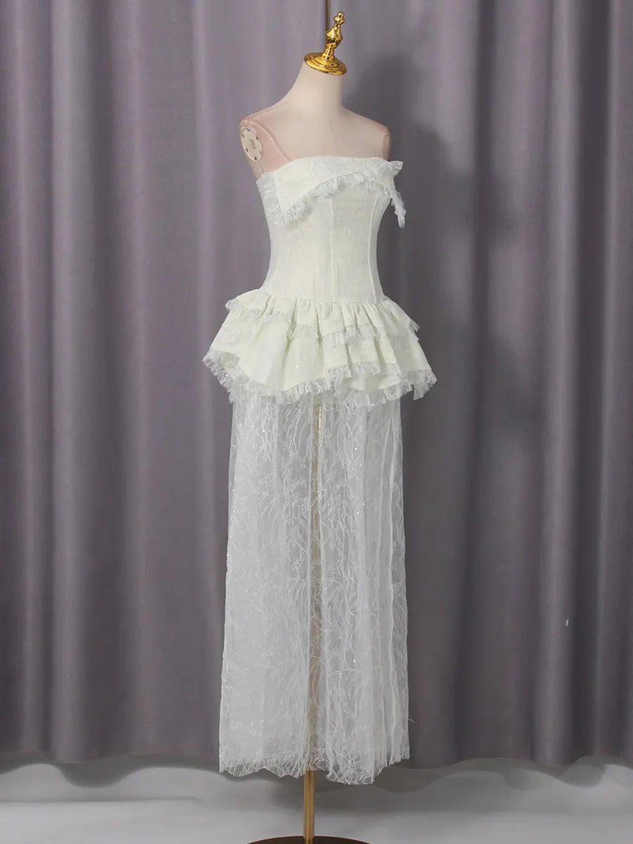 Gianna Elegant Strapless Lace-Paneled Maxi Dress