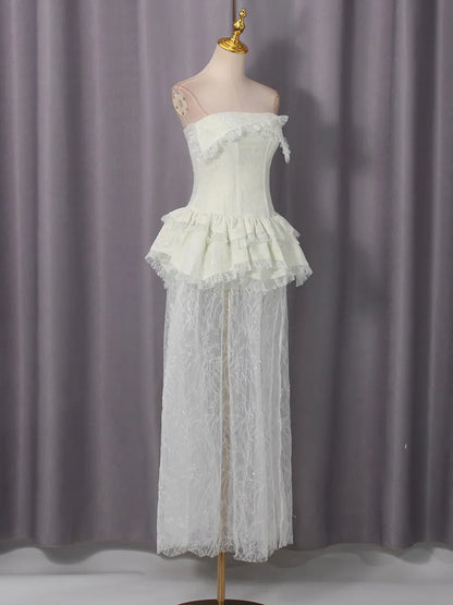 Gianna Elegant Strapless Lace-Paneled Maxi Dress