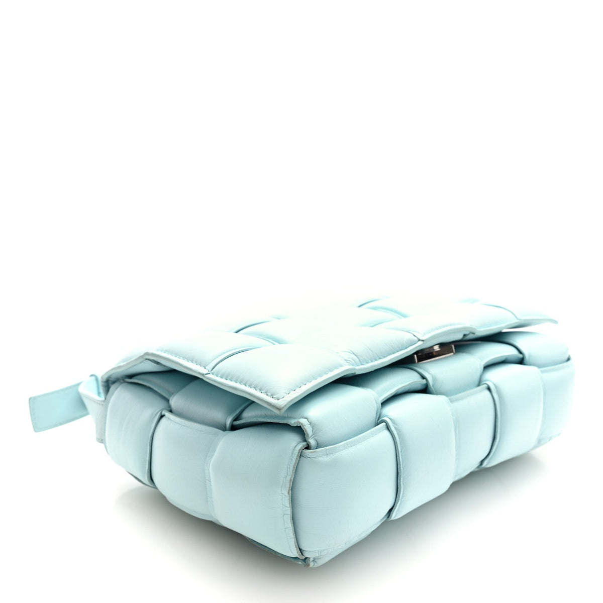 Paper Calfskin Maxi Intreccio Padded Cassette Crossbody Bag Ice