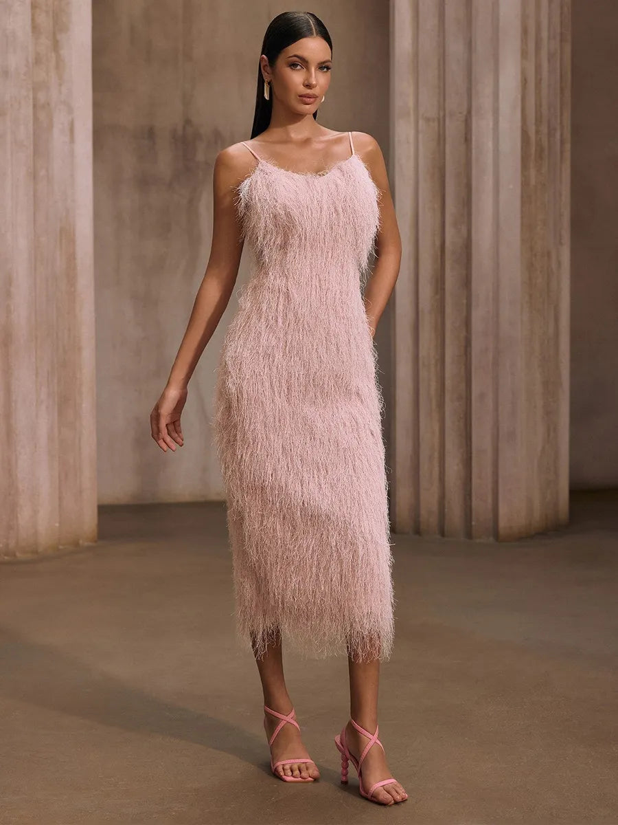 Marcella Spaghetti Fringe Midi Dress