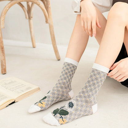 Rufia - Women's Vintage Mid-Calf Quarter Socks - Classsic &amp; Delicate