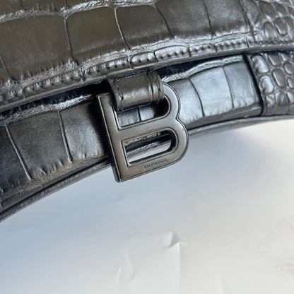 Balenciaga black croc embossed small hourglass bag