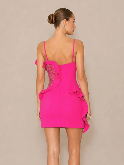Avalon Rhinestone-Embellished Bodycon Mini Dress with Spaghetti Straps