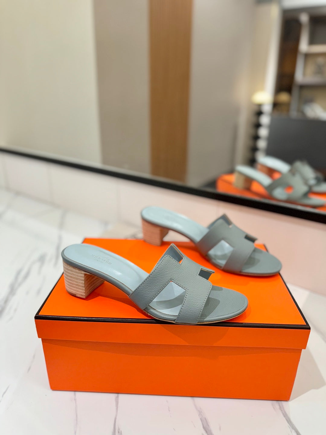 HM Oasis Sandals Blue Gray Cowhide 294847