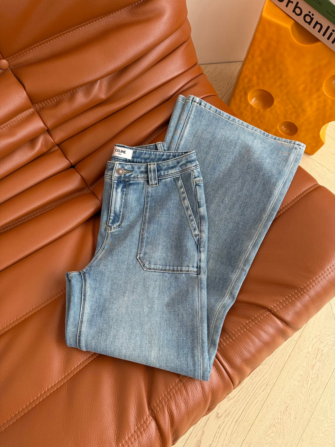 Celine Double Pockets Flared Jeans Broken Blue Polyester Cotton 345379