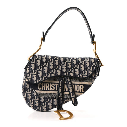 Oblique Embroidered Saddle Bag Blue