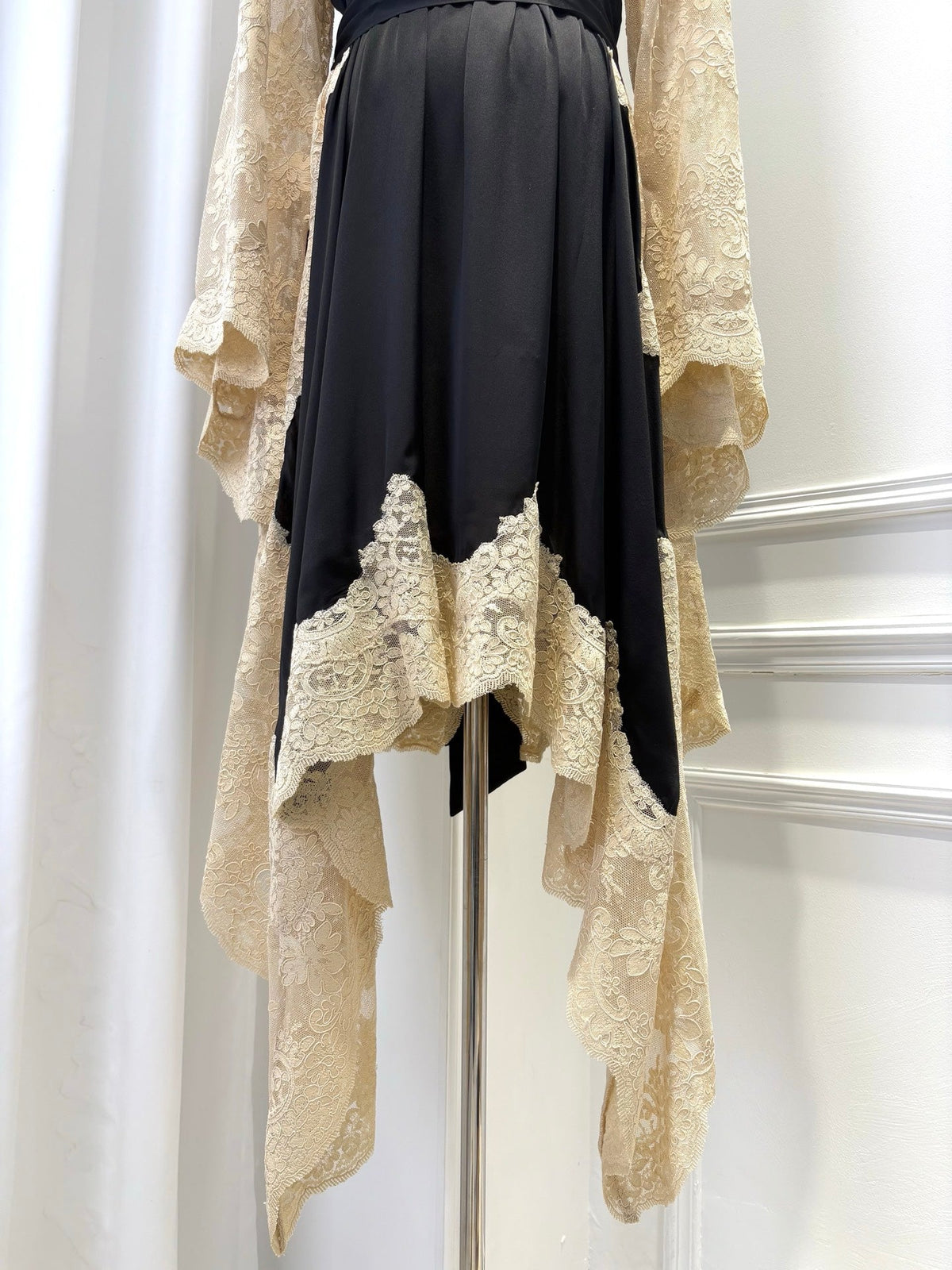 Zimmermann 2025 Hypnotic Satin Wrap Dress Black Cream Lace Silk