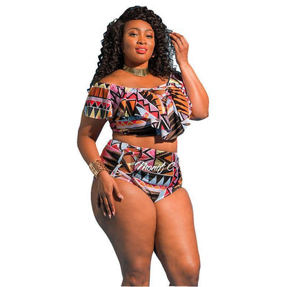 Solid Color Print Plus Size Swimsuit Bikini