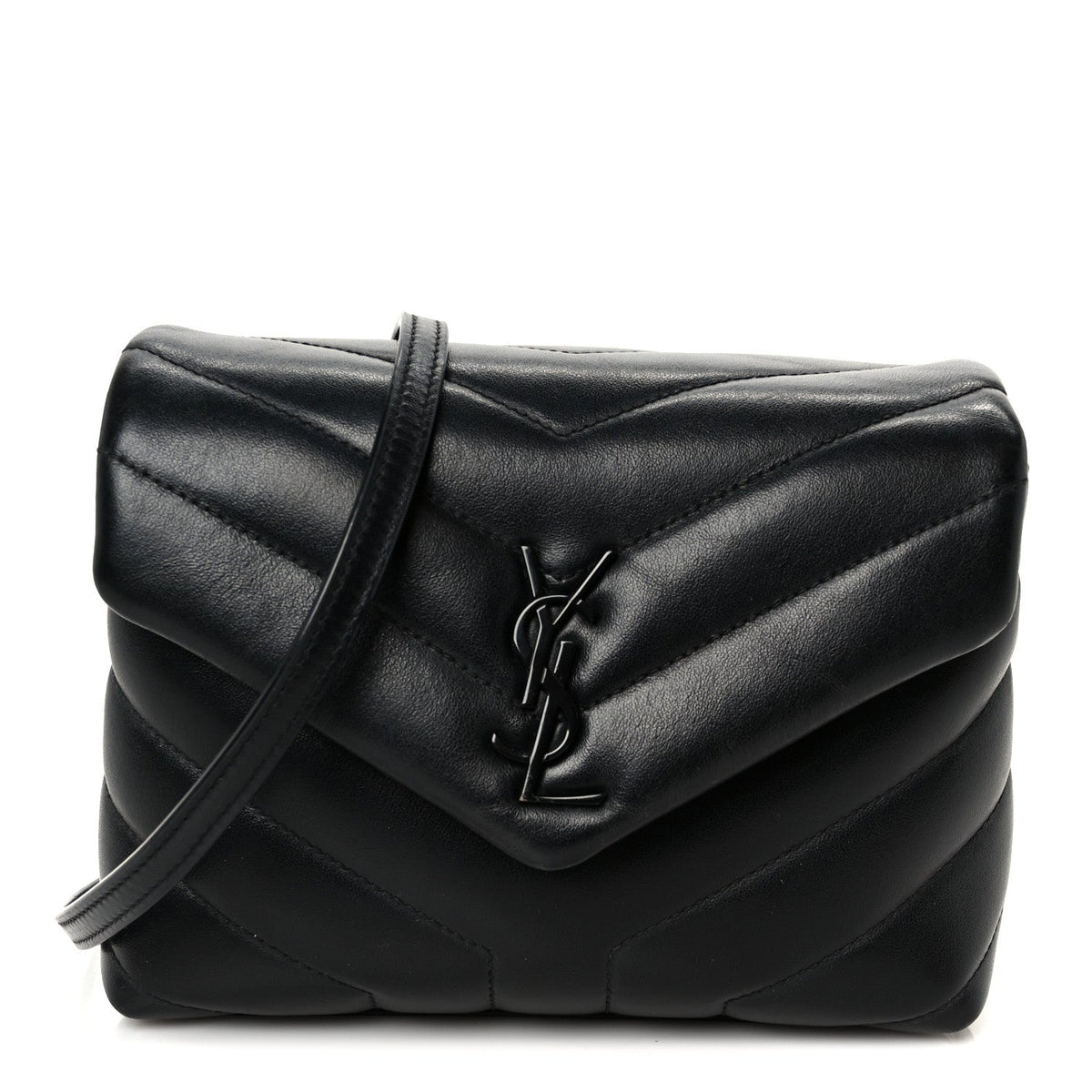 Calfskin Y Quilted Monogram Monochrome Toy Loulou Crossbody Bag Black