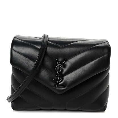 Calfskin Y Quilted Monogram Monochrome Toy Loulou Crossbody Bag Black