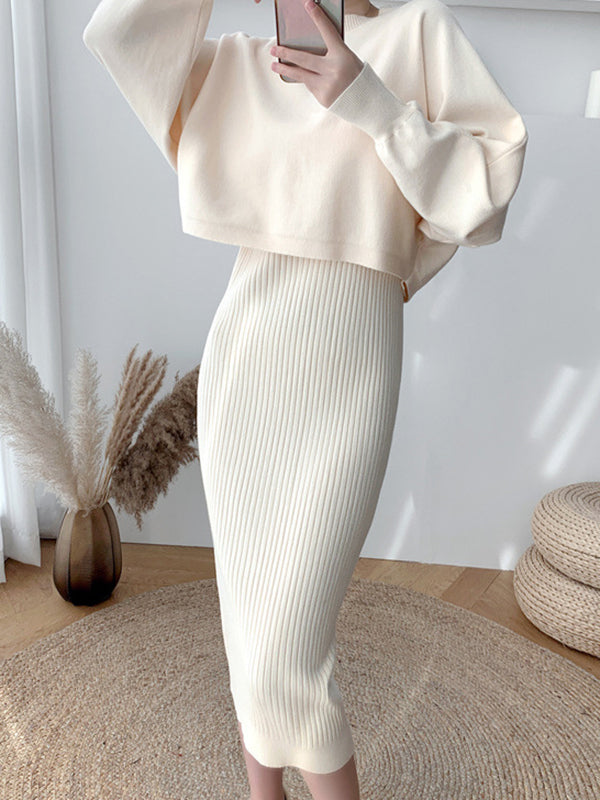 Solid Color Comfort Look-Thin Sweater Tops & Sleeveless Sweater Dresses Suits