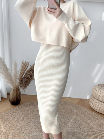 Solid Color Comfort Look-Thin Sweater Tops & Sleeveless Sweater Dresses Suits